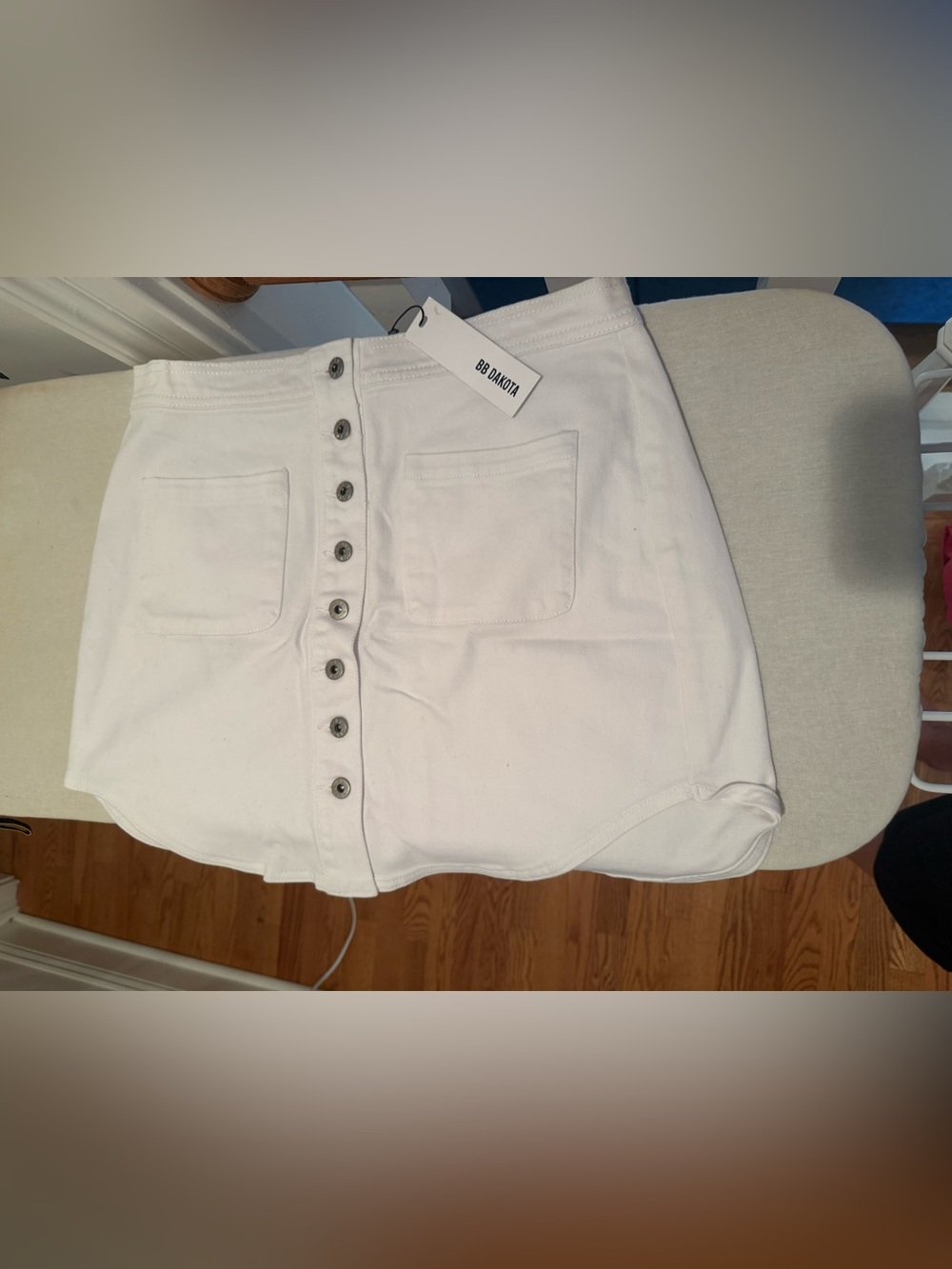 BB Dakota White Button-Front Mini Skirt
